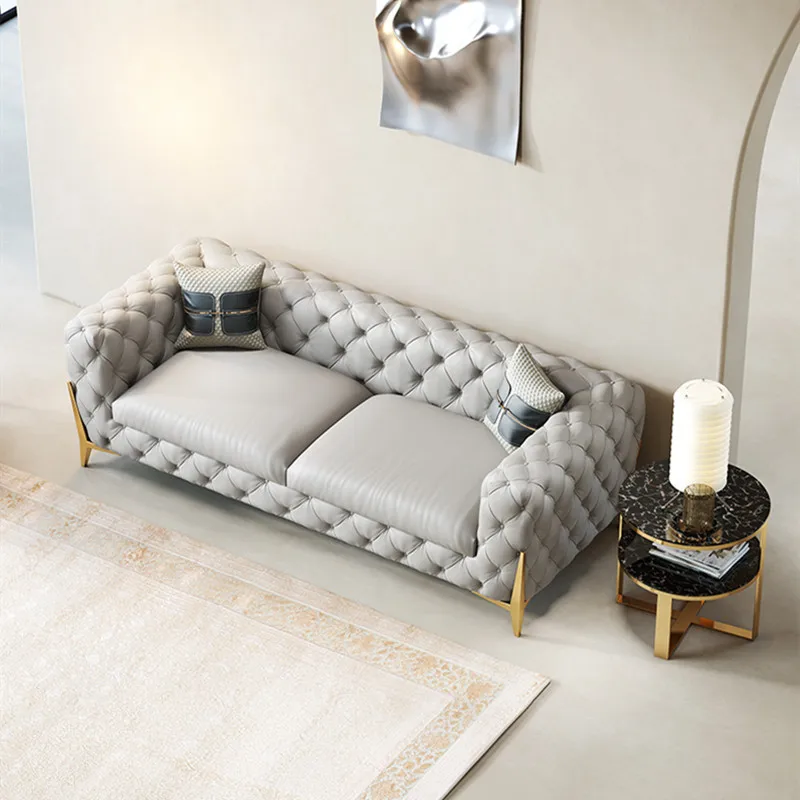 

Modern simple light luxury American office sofa size apartment three-person leather art sofa