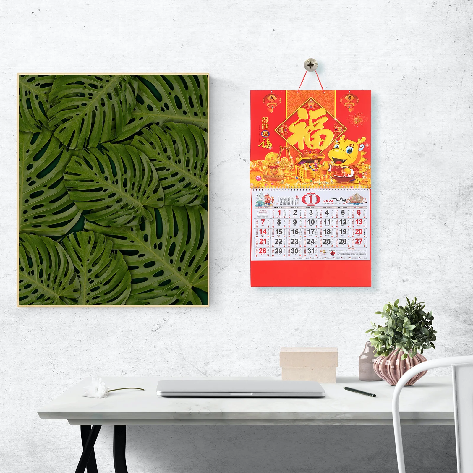 Fu Character Hanging 2024 Dragon Year Wall Calendar Chinese Style Lunar Calendar Paper Home Decor Printing Product