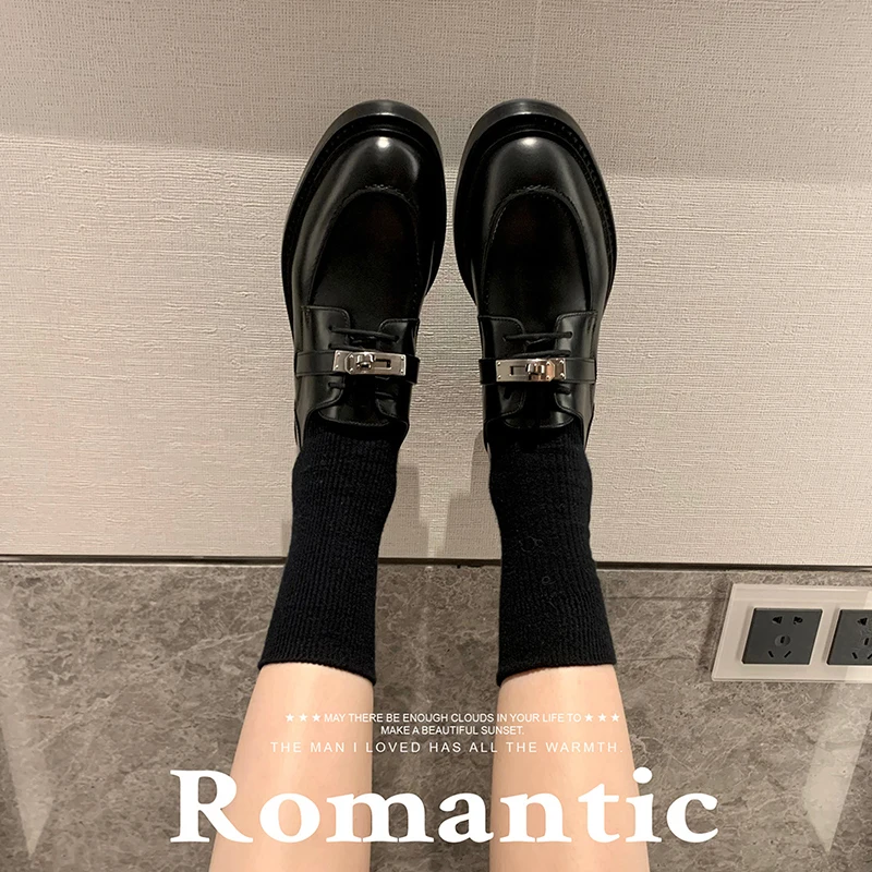 Women Leather Loafers Buckle Fashion Autumn Winter Warm Chunky Platform Oxford Shoes Female Short Boots Ladies Casual Polished