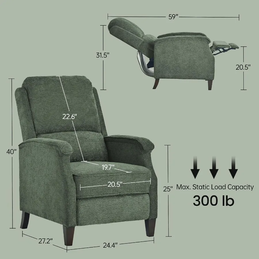 Recliner Chair, Fabric Recliner with Adjustable Back