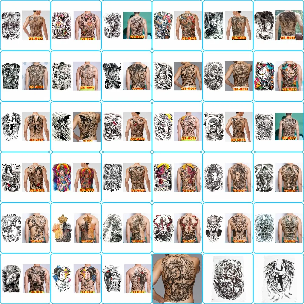 

Water Transfer Printing Full Back Tattoo Sticker Angel Wings Cross Guan Gong Full Back Tattoo Patch Sweatproof Long Lasting