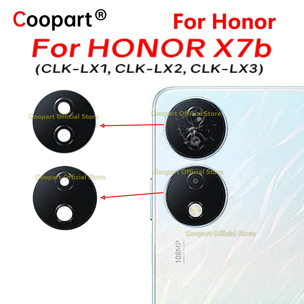 Coopart New Rear Back Camera Glass Lens For Honor X7b CLK-LX1 CLK-LX2 CLK-LX3 Replacement With Adhesive Sticker