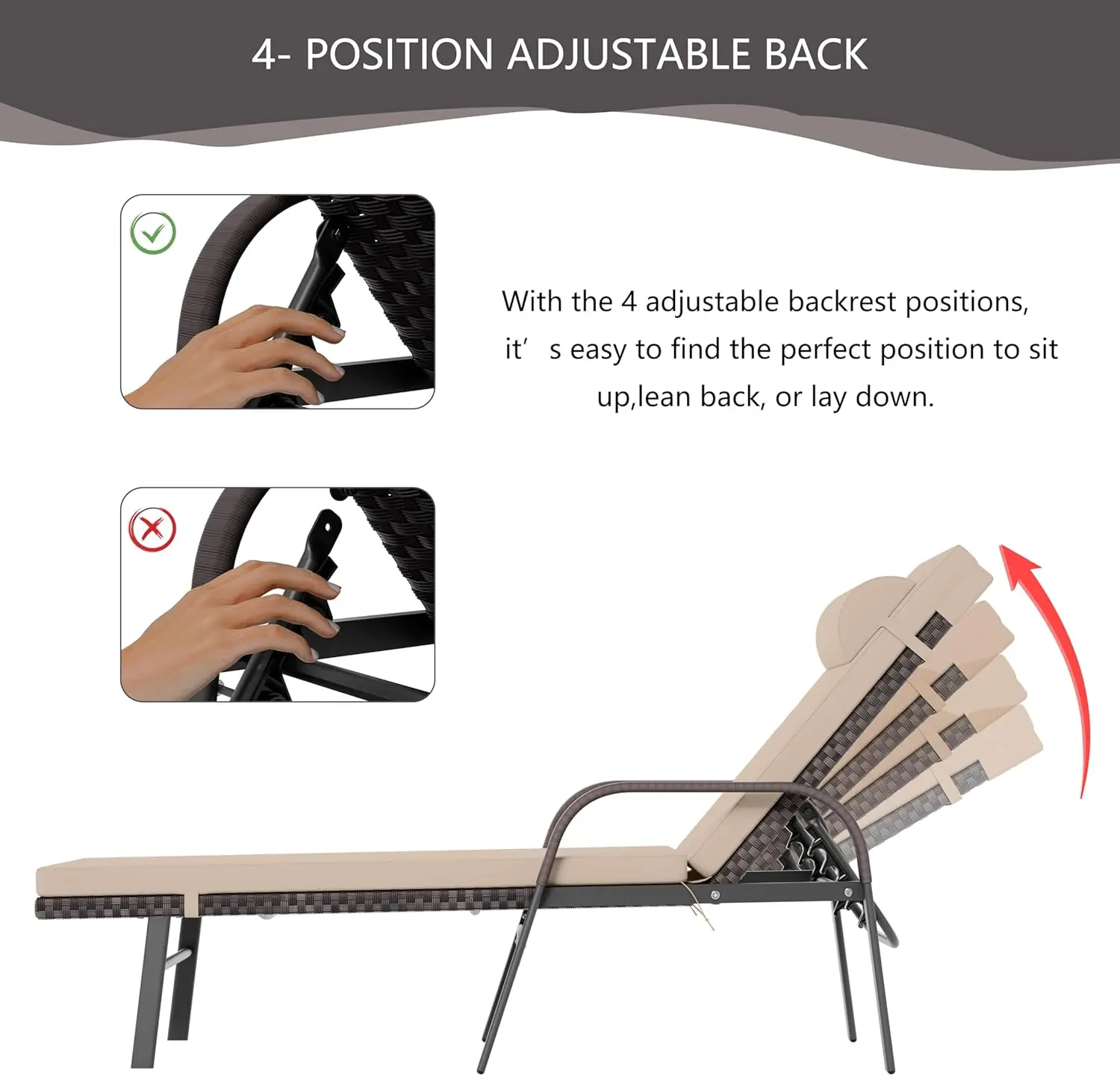 Patio Chaise Lounge Set 3 Pieces Outdoor Lounge Chair With Rattan Adjustable Backrest Armrest And Folding Table For Beach