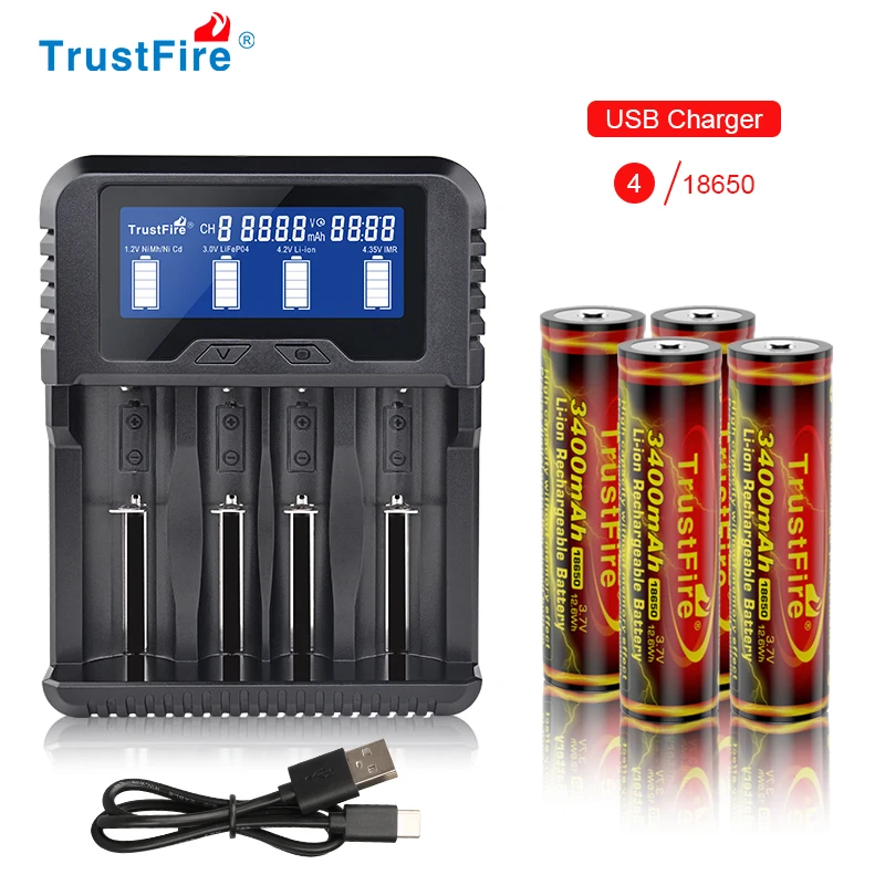 Trustfire 18650 Battery Rechargeable Battery 3.7V Capacity Li-ion Rechargeable Battery For Flashlight Torch Battery+TR-02 Charge