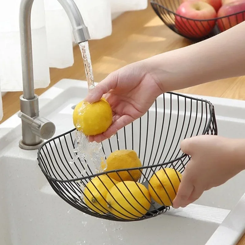 Metal Fruit Basket Simple Washing Basin Multi-Size Iron Snack Bread Vegetable Storage Bowls Kitchen Egg Dessert Holder Organizer