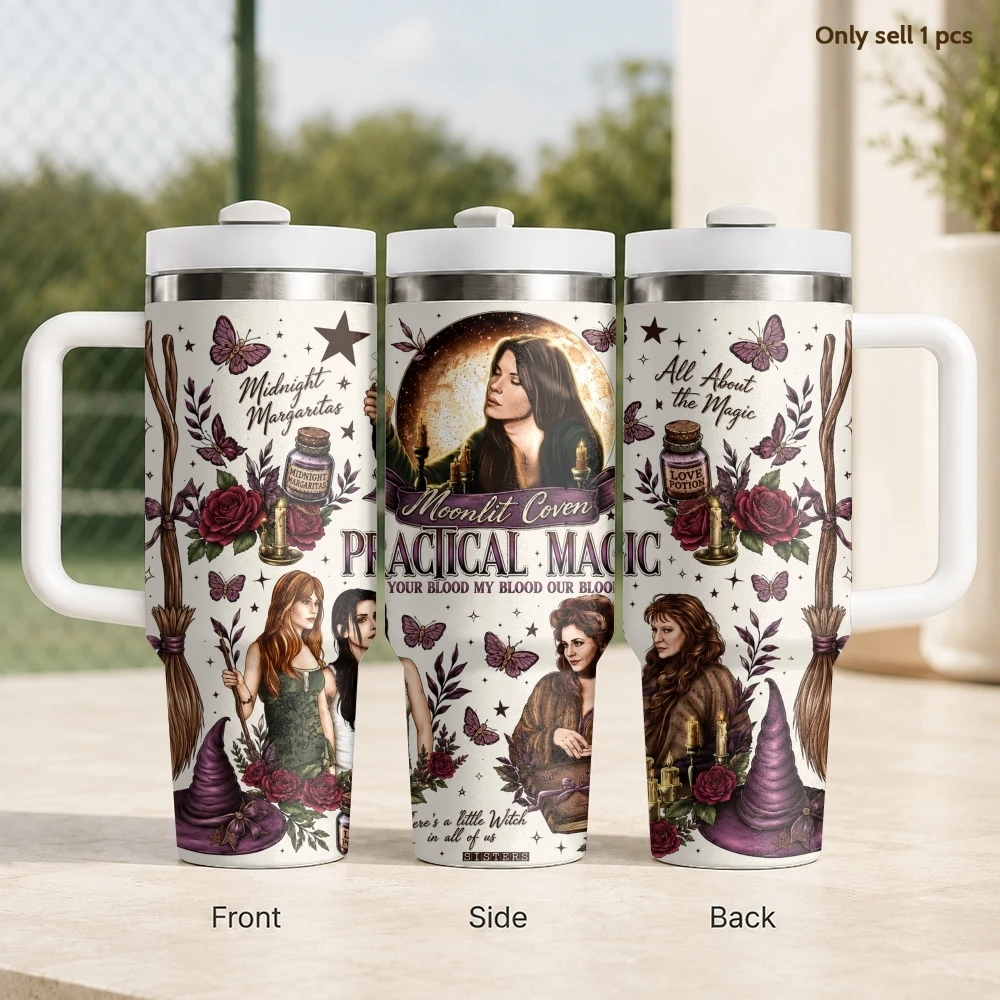 The Magic Witch Vacuum Flasks 40oz Stainless Steel Travel Tumbler with Handle Straw Lid Double Wall Vacuum Insulated