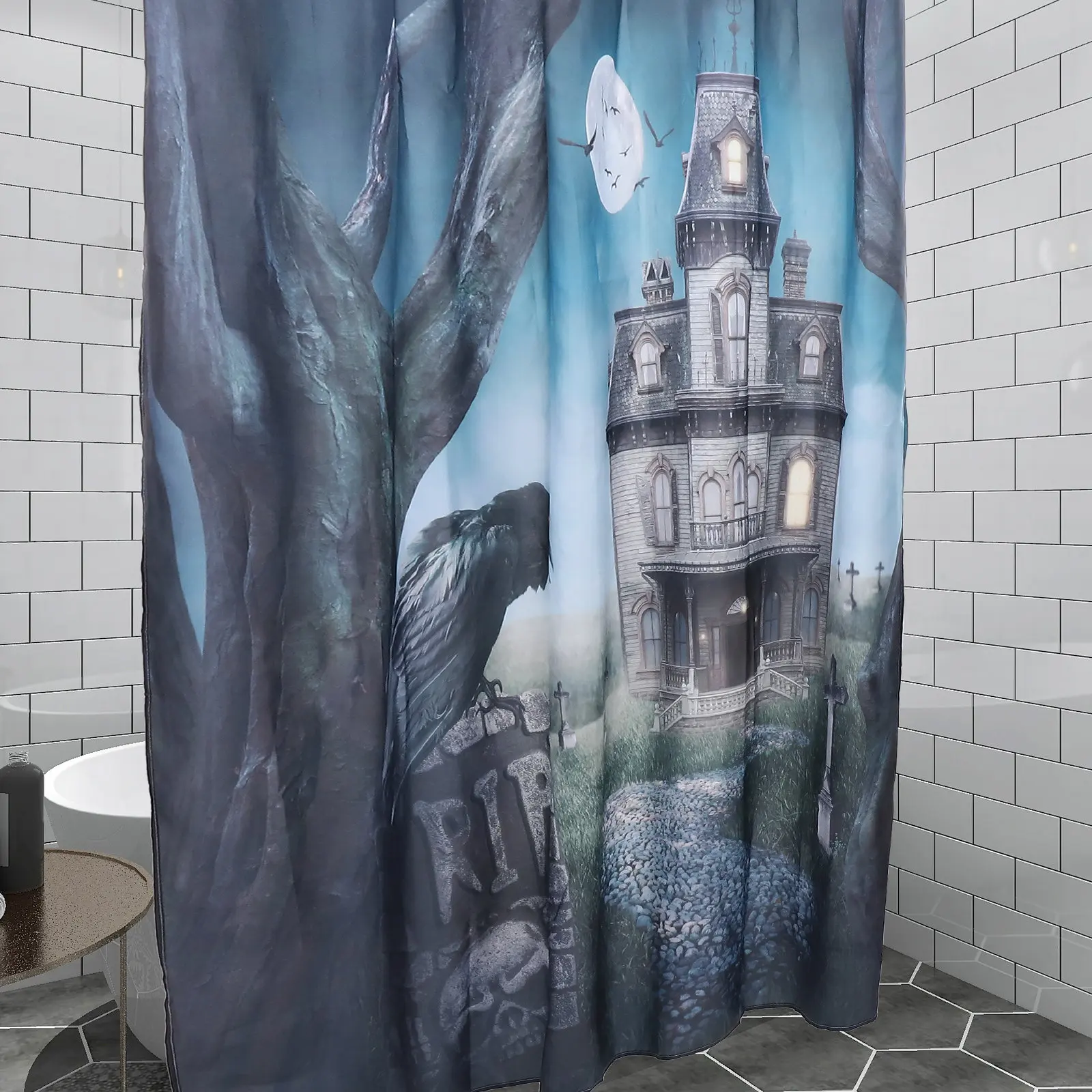 

Halloween Skull Shower Curtain 150x180cm Waterproof Bath Curtains Washable Polyester Decoration Digital Print for Bathroom