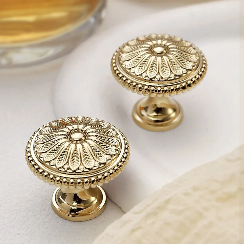1PC  French Cabinet Door Brass Handle Gold Drawer Cabinet Wardrobe Door Shoe Cabinet Single Hole Handle