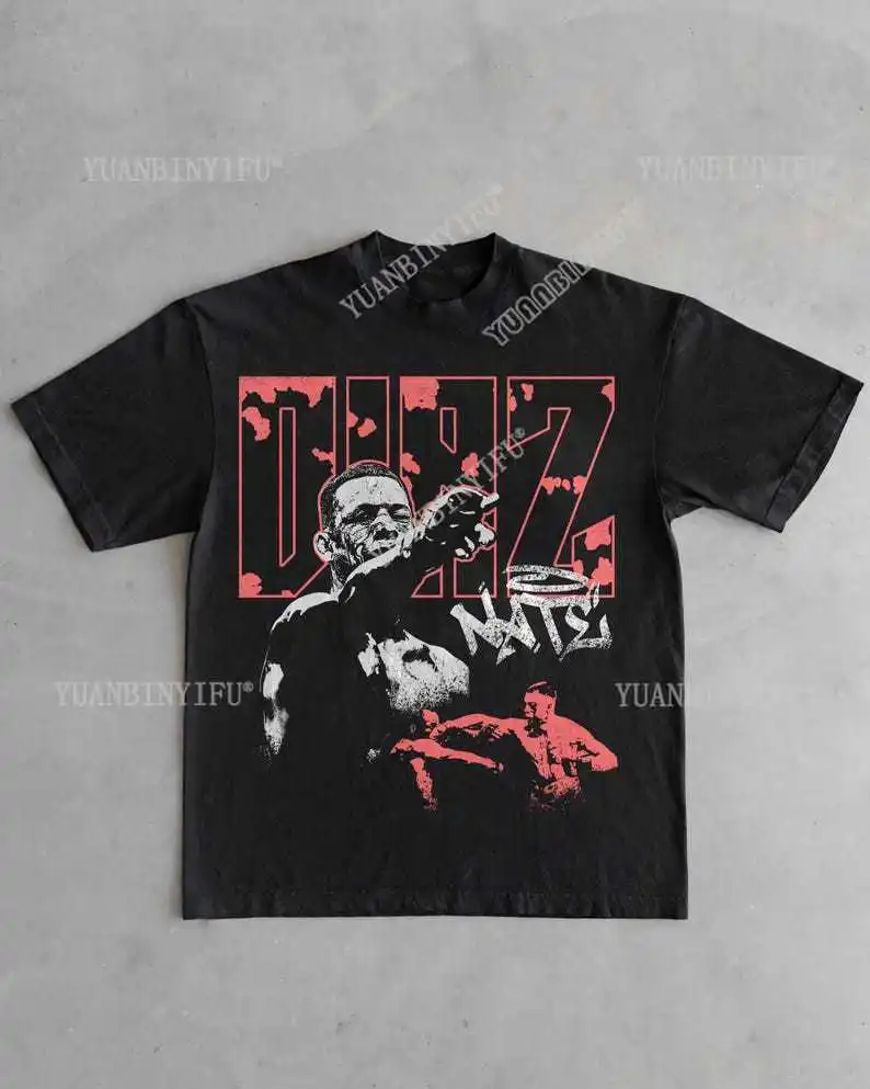 تي شيرت Nate Diaz Fighting Champion: تي شيرت برسومات Fight Night، هدية للمعجبين من القطن عتيق برقبة دائرية وأكمام قصيرة #1