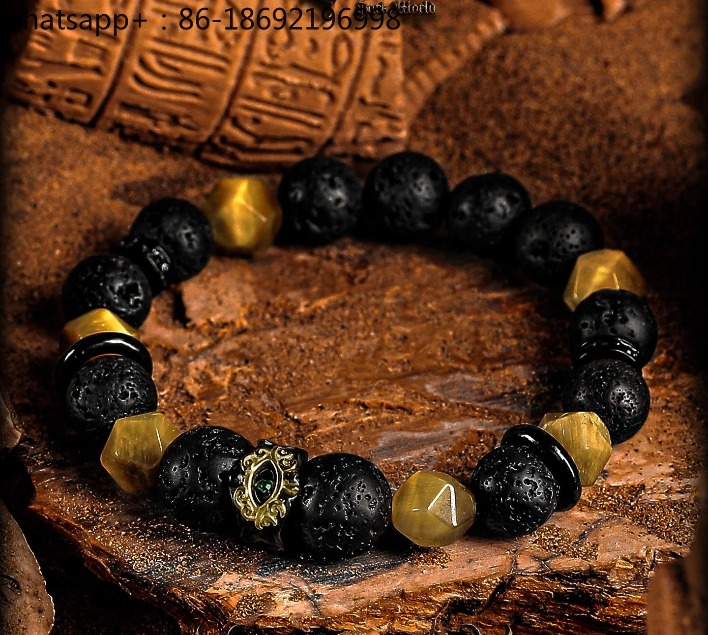 [Yan Tong] Golden Tiger's Eye Stone Bracelet Men's Retro Volcanic Stone Bracelet Beads