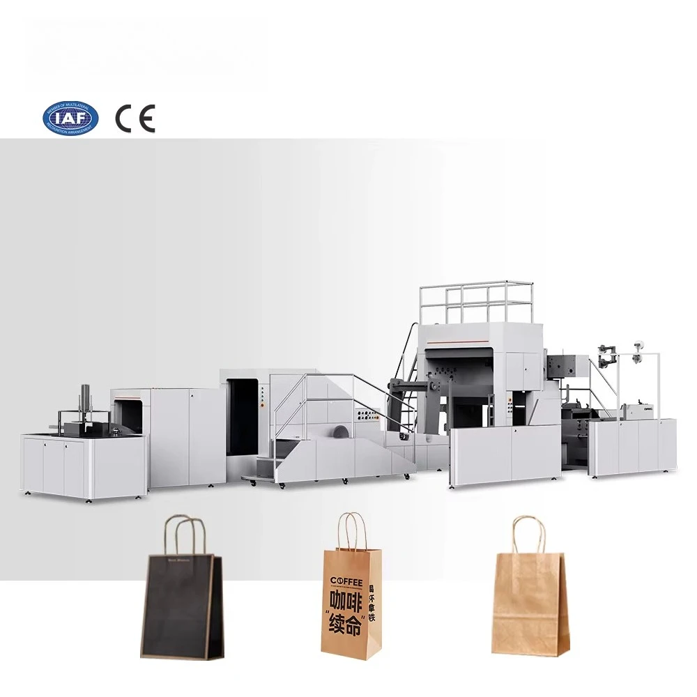YG Machinery Flat/Twisted Handle Internal Folded Square Bottom Craft Paper Shopping Bag Making Machine PLC Motor Core