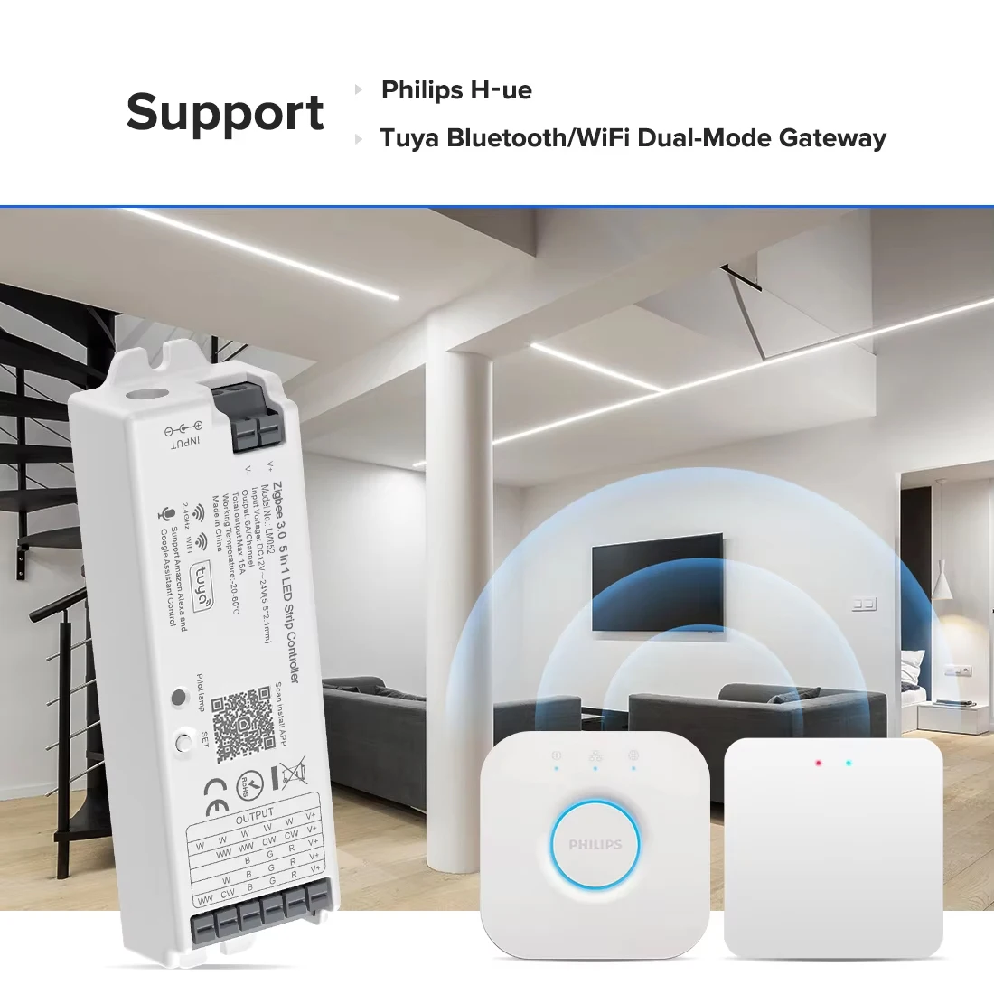 Zigbee 3.0 WiFi 2.4GHz LED Controller 5 in 1 Bridge Tuya Dual Mode Gateway Smart Things Alexa Google Assistance DC12V-24V