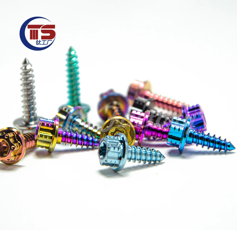 TS 10PCS Titanium Screw Self-tapping Iron Plate Tooth M5X15/M5X20mm Motorcycle Modification Screw TC4