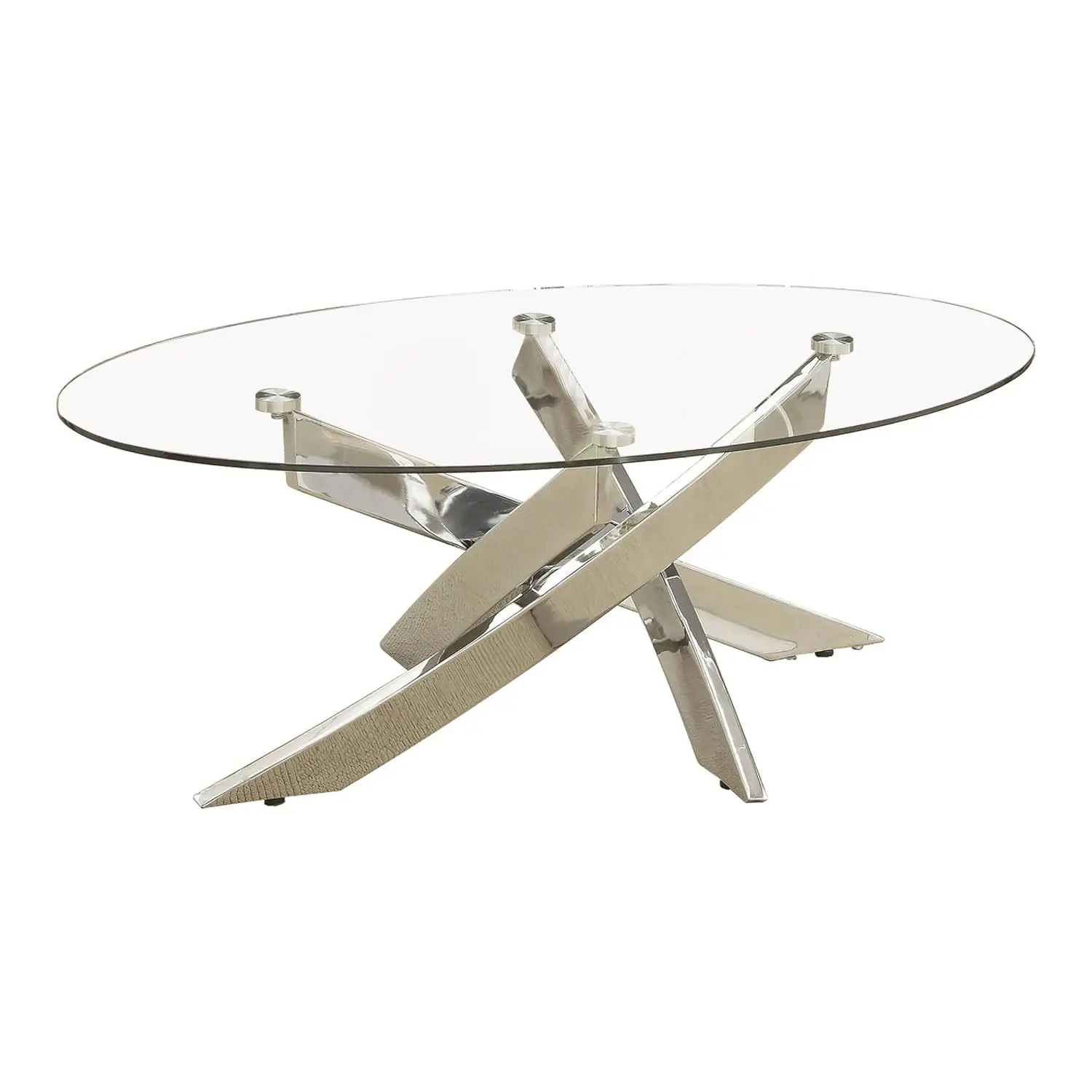 Oval Glass Top Coffee Table With Criss Cross Metal Base, Customized