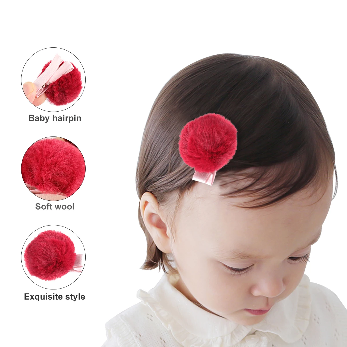 

4pcs Ball Hair Clips Kids Girls Hairpin Cute Adorable For Bangs Ponytail Hairstyles Red Perfect Match Daily Wear All Seasons