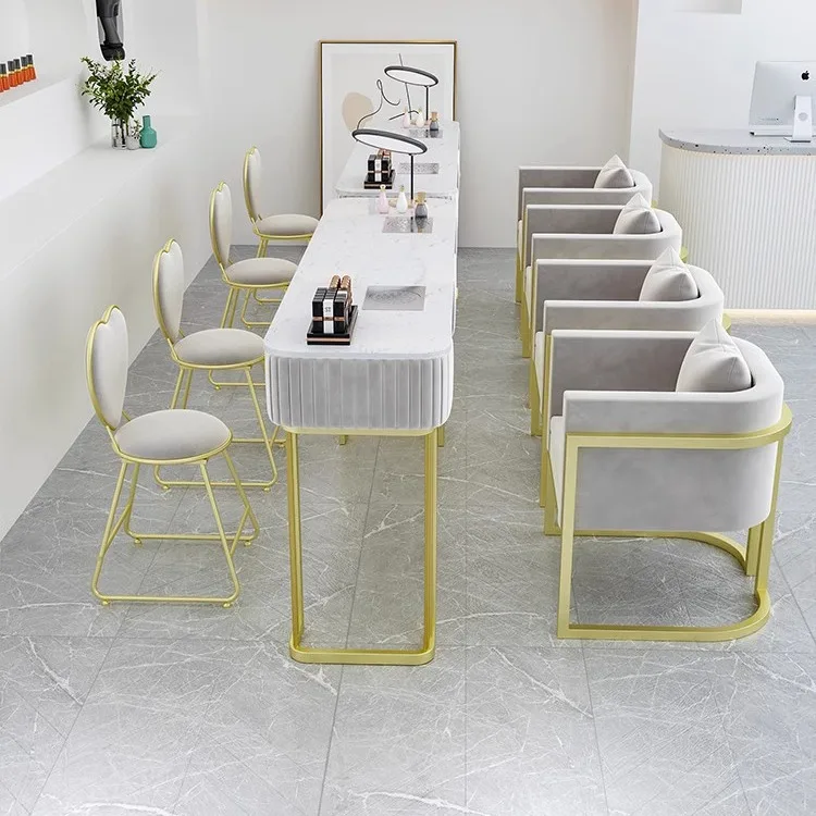 Light luxury simple manicure table and chair set single and double three-person multi-functional manicure marble