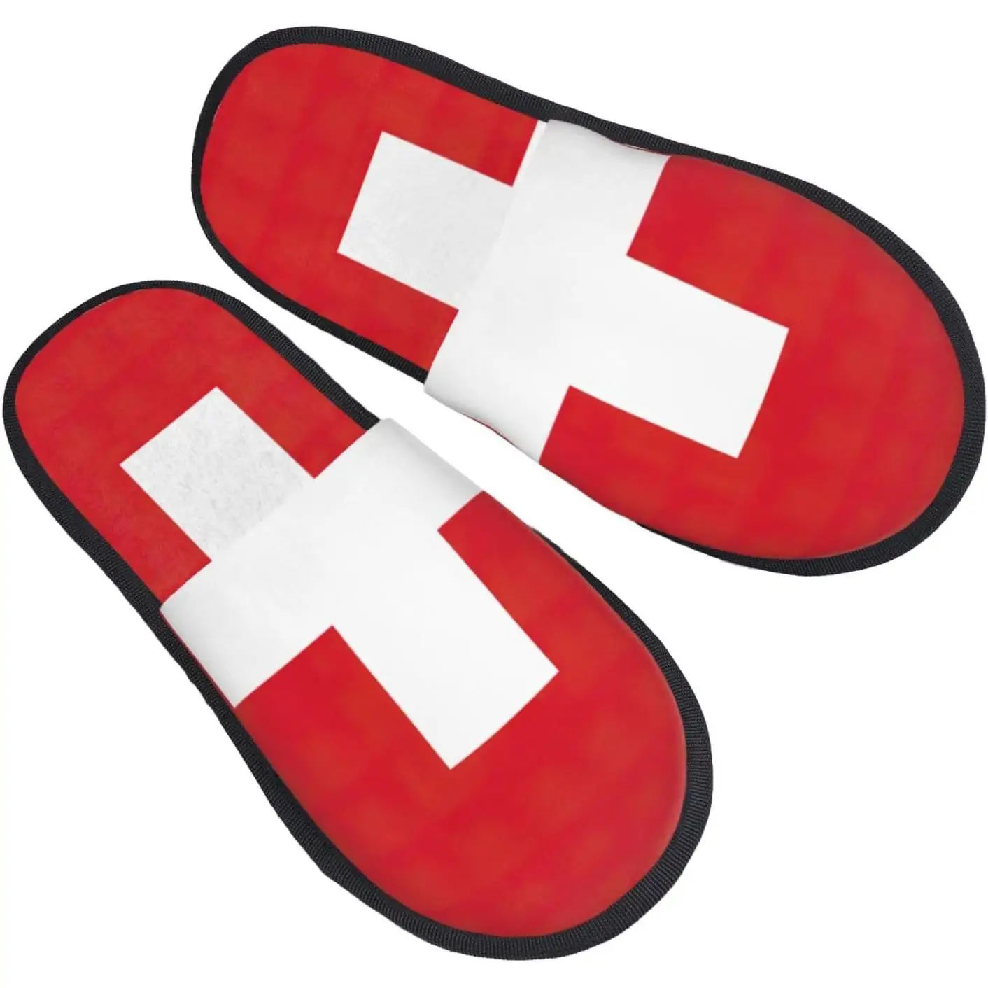 Zapatillas peludas con estampado de bandera suiza para otoño e invierno, zapatos cómodos para la casa, portátiles para regalos de viaje en hotel para mujeres y hombres