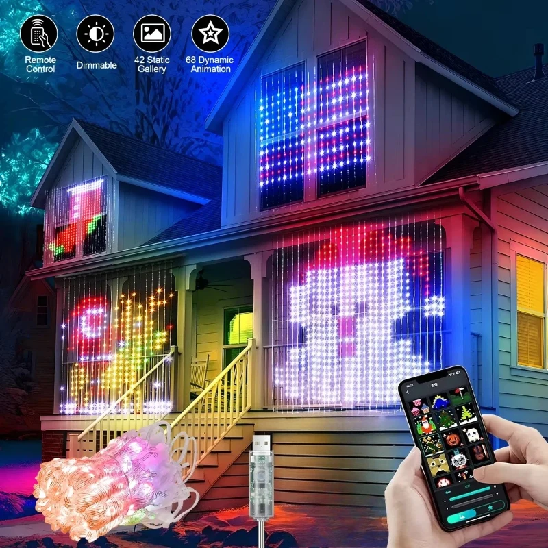

Smart LED Curtain Light APP Control RGB Dimmable DIY Pattern Music Ambient Lighting For Home Holiday Party Christmas Decoration