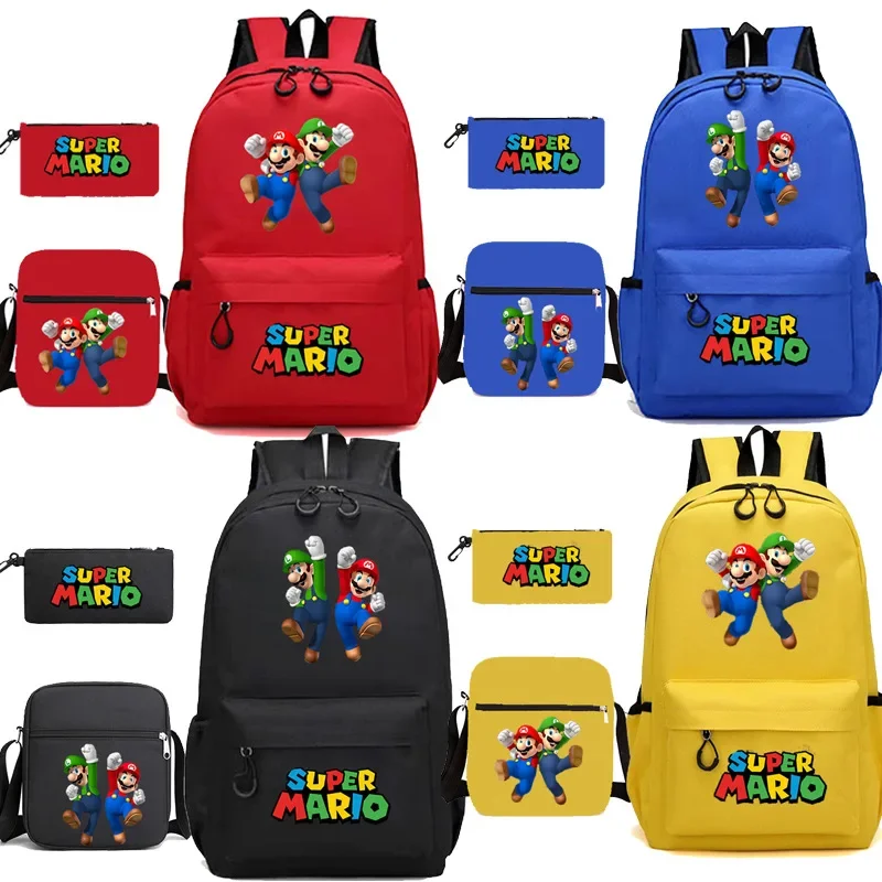 

Mario Cartoon Backpack Elementary and Middle School Students Schoolbag Backpack Three-piece Set Single Shoulder Bag Pencil Case