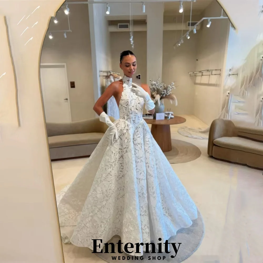

Customized Lace Applique Wedding Dresses Elegant Halter Neck Sleeveless For Women Charming Tulle Bridal Gowns Vestidos De Novia
