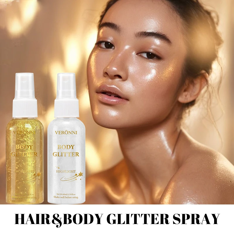 Spray evidenziatore glitterato per corpo, capelli, trucco per formare film rapido, spray per capelli sulla clavicola del corpo del viso, spray per evidenziatore per feste natalizie