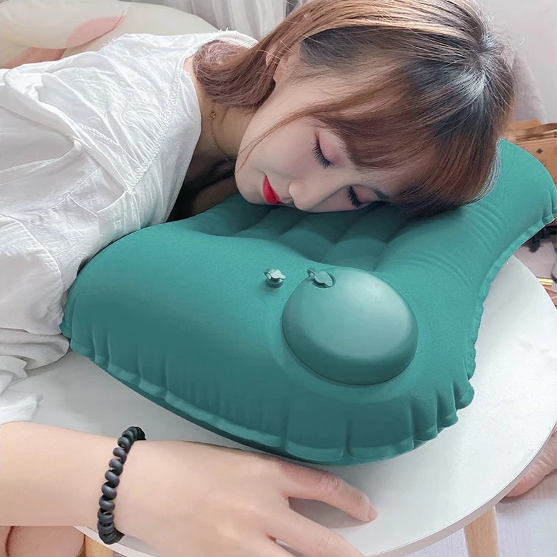 1pc Press And Inflate Portable Neck Pillow, Detachable For Cleaning, Suitable For Outdoor Travel, Business Travel, And Camping