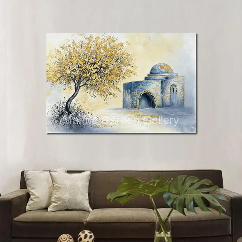 Gold Leaf Jerusalem Canvas Art Jewish Painting Hand Painted Abstract Kotel Landscape Artwork For Living Room Modern Decor Large