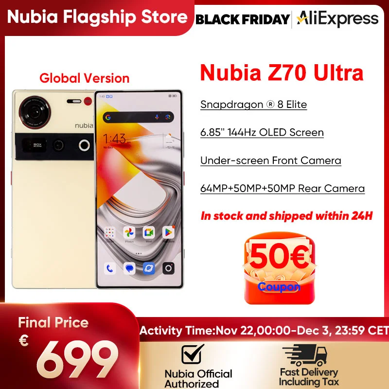 2024 New Nubia Z70 Ultra Snapdragon 8 Elite 5G 6.85 144Hz OLED Display 80W Fast Charging 64MP Camera NFC Global Version Smartphone Google play