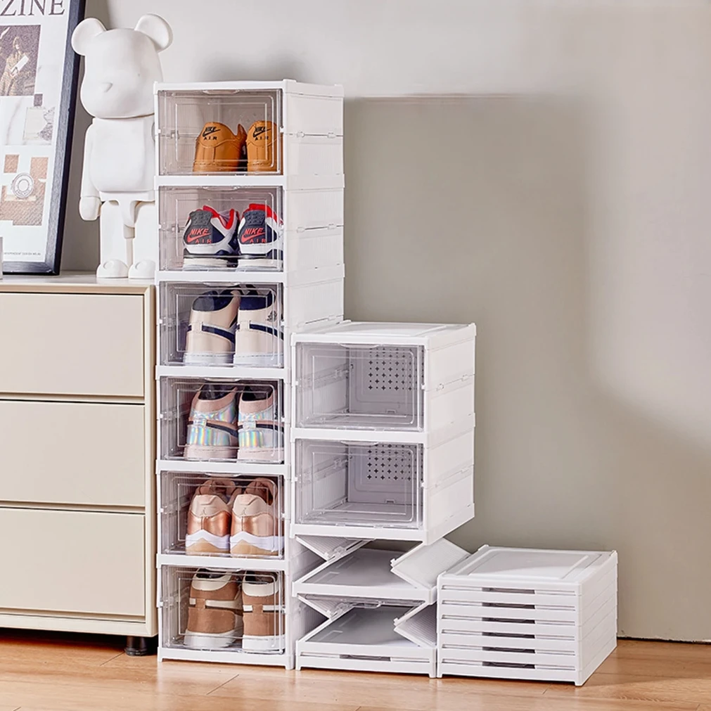 

6 Layers Shoes Box Foldable Transparent Sneaker Shoe Storage Organizers Box Stackable Dustproof High-top Cabinet Shoe Rack Shelf