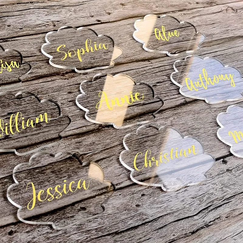 

25/50/100 PCS Transparent Acrylic Blank Shell Seat Card Wedding Guests Birthday Party Food Logo DIY Painting Handwriting 2mm