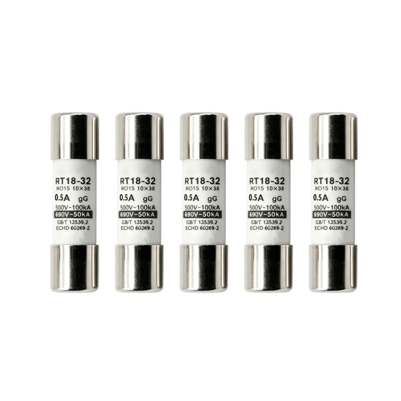 YANA50I High Breaking Capacity 100Ka-Forced 0.5A 5Pcs Fuse GG Cylindrical 10X38mm Ideal For Industrial Applications