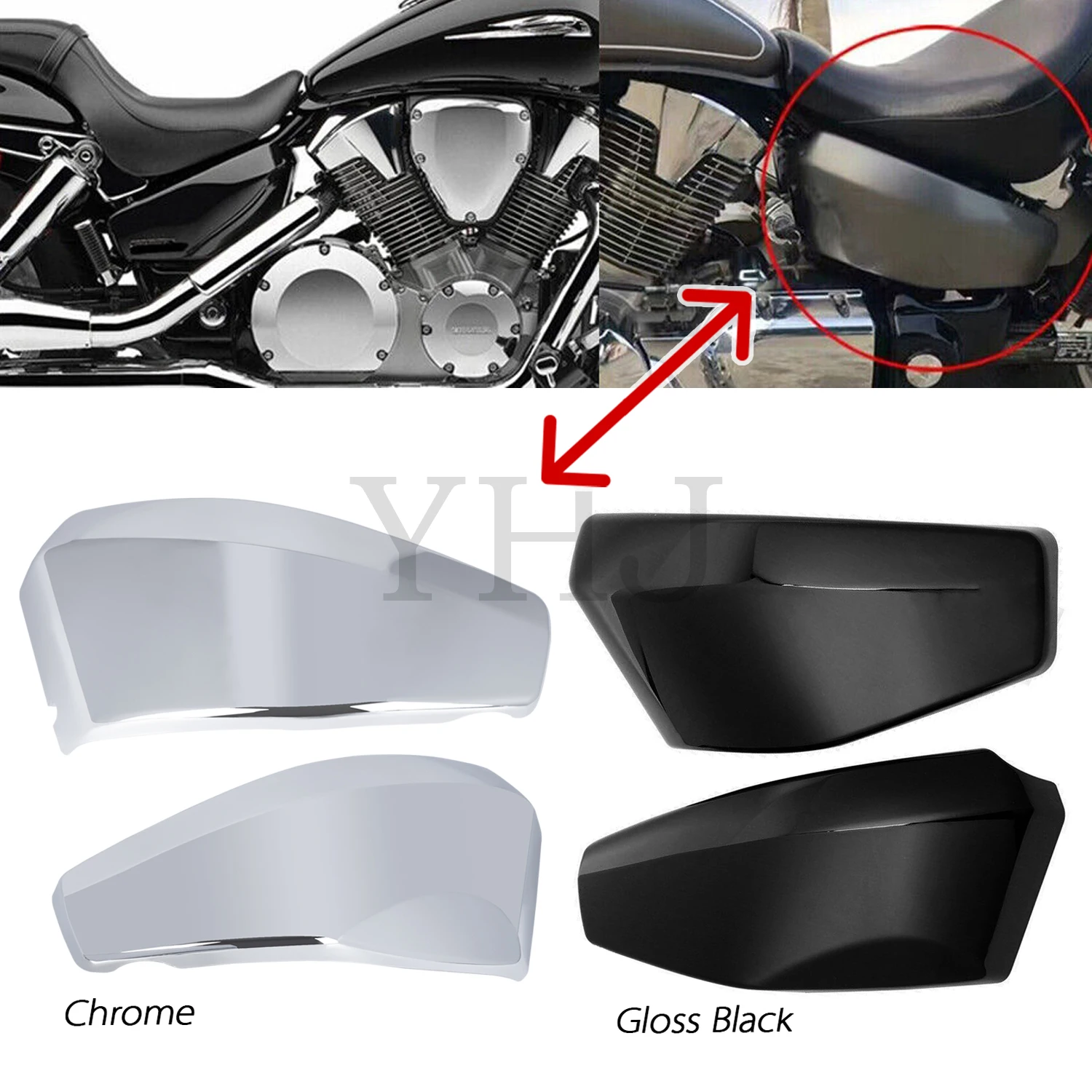 Motorcycle Battery Side Cover Gloss Black/Chrome For Honda VTX1300C VTX1300S VTX1300R VTX1300T 2003-2009