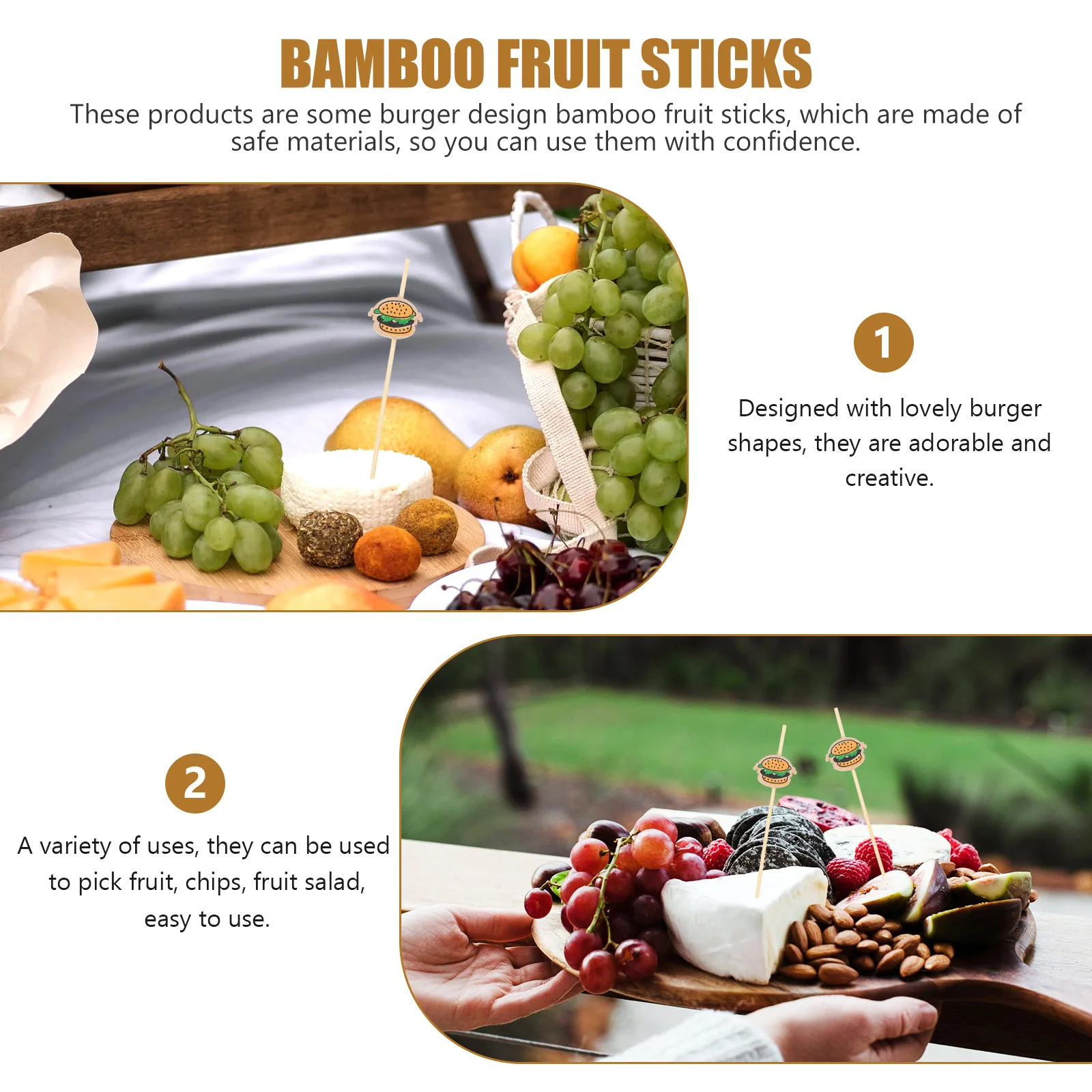 

100pcs Fruit Stick Reusable Cocktail Picks Drink Burger Shaped Party Home Restaurant Decorative Sticks Salad Kitchen Bar Tools