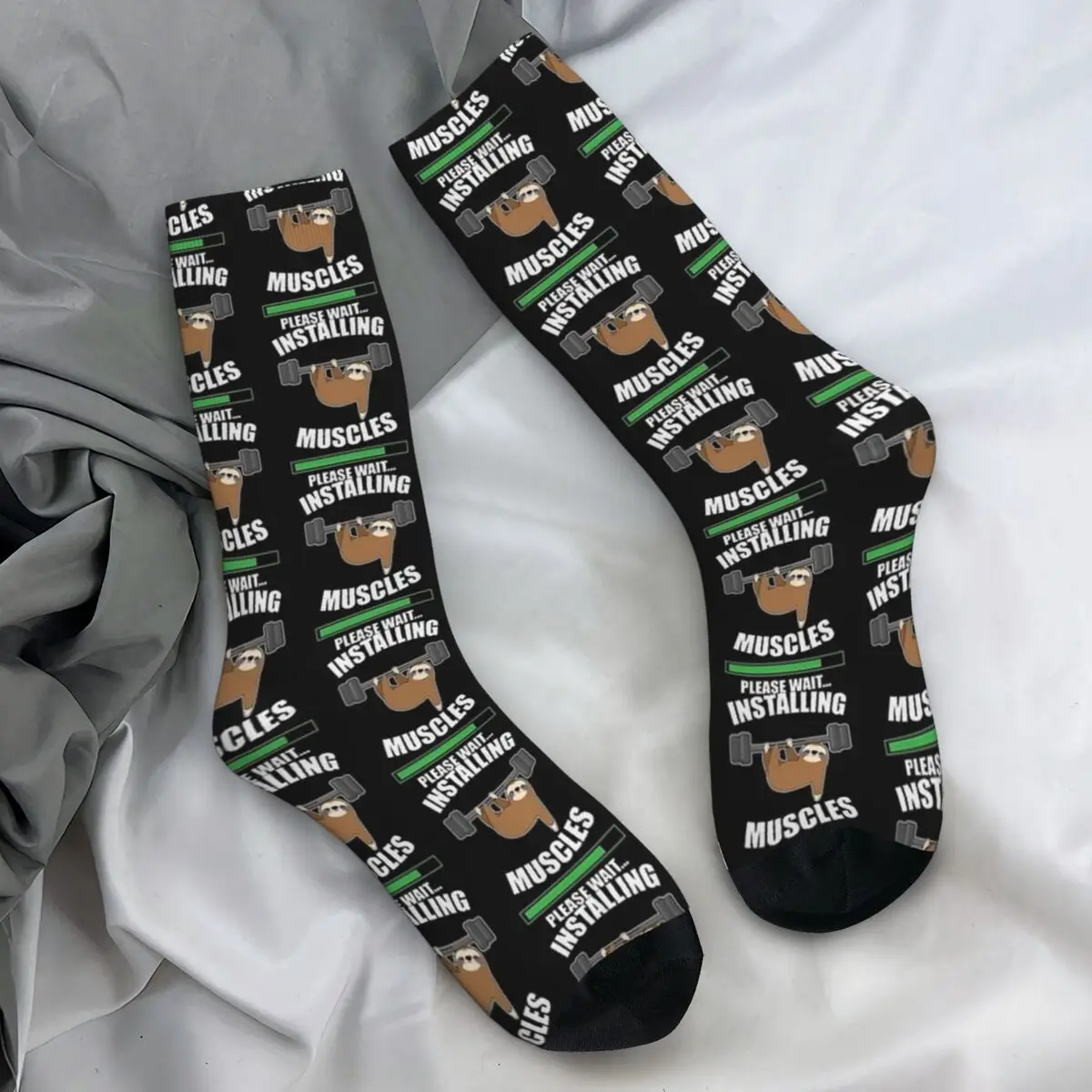 Cute Sloth Bodybuilding Weightlifting Socks Animal Funny Stockings Winter Anti Slip Adults Men Socks Medium Soft Cycling Socks