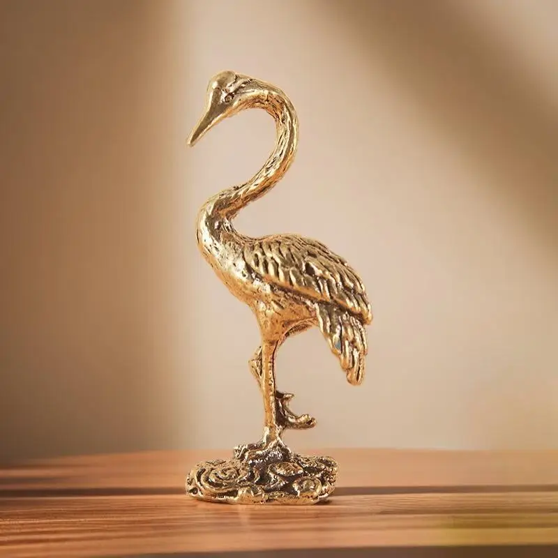 New Standing Copper Red-crowned Crane Tea Pet Handicraft Desk Home Decoration Brass Ornament