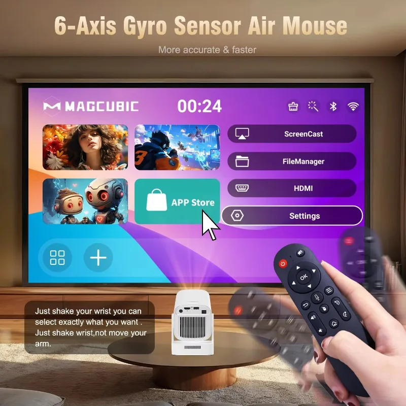 Mini-Projektor mit Tasche, 4K, Android 11, tragbar, kurze Heimkino, LED-Lampen, Autofokus-Linse