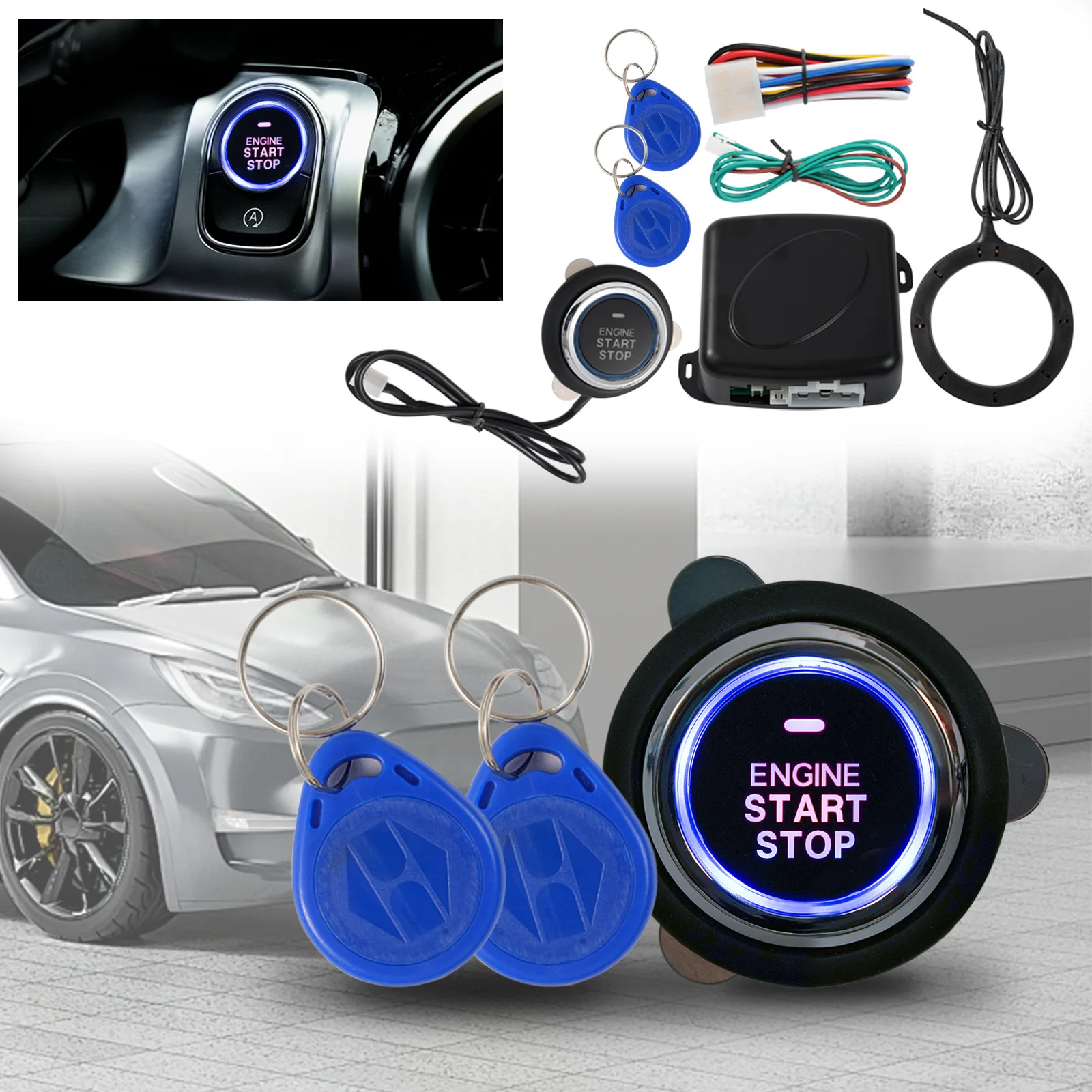 Car Smart Ignition Switch Auto Alarm Engine Starline Push Button Start Push Button Keyless Entry Starter Kit 12V RFID Universal