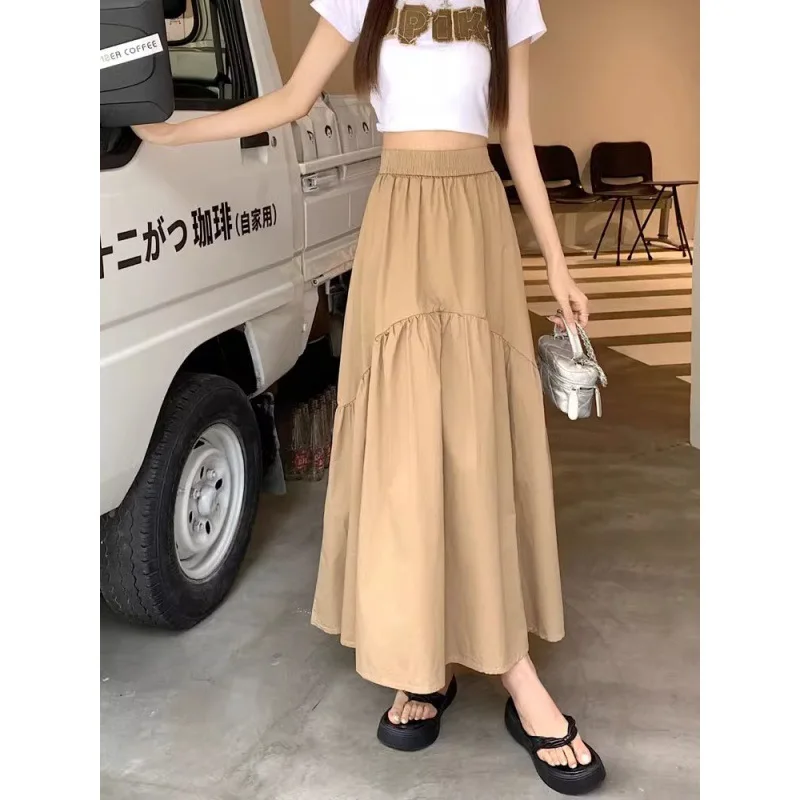 

Skirt Adult Pleated Stitching Skirt Girls Elegant Pure Cotton Skirt Women's Versatile High-Waist Skirt Simple Older Children