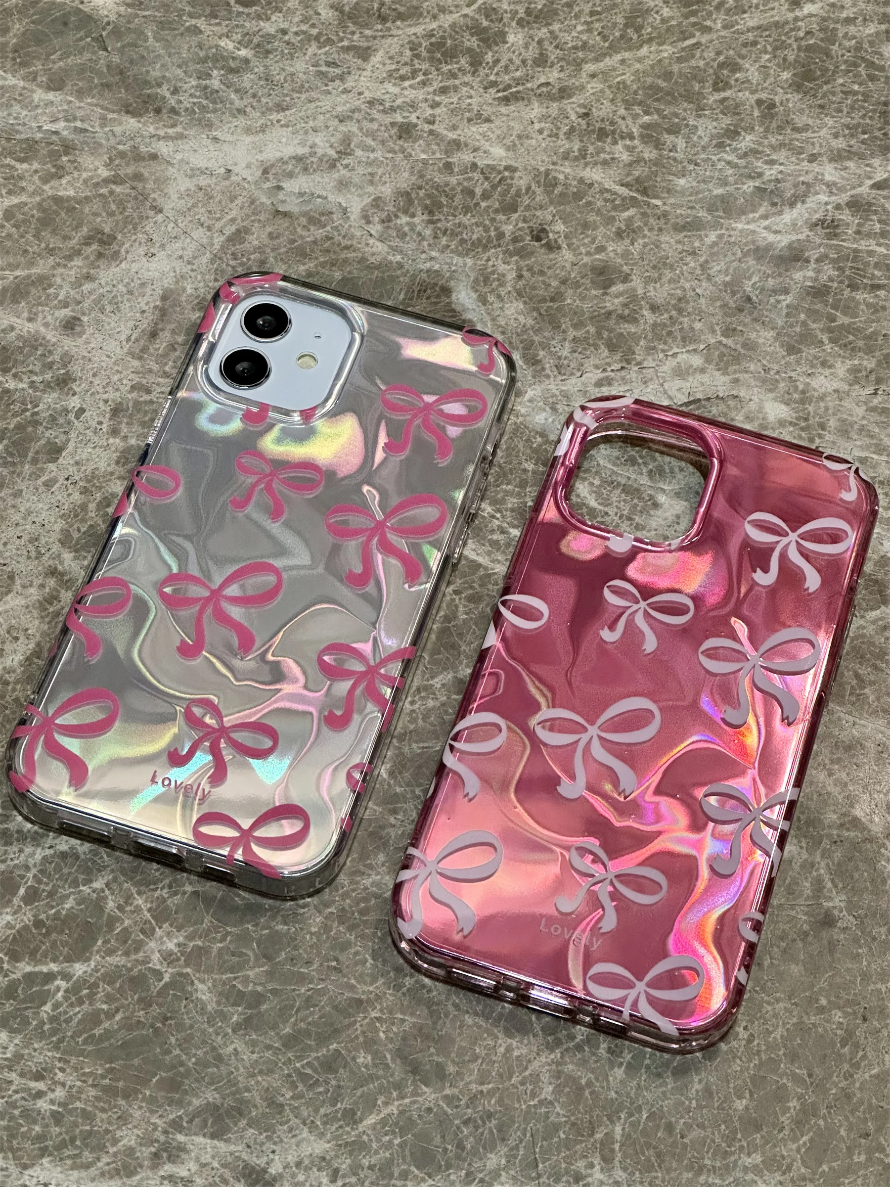 

Ins Korean Simple Luxury Laser Water Ripple Bow Case for iPhone 11 12 13 14 15 Pro Max Shockproof Back Cover Stylish Girl Soft