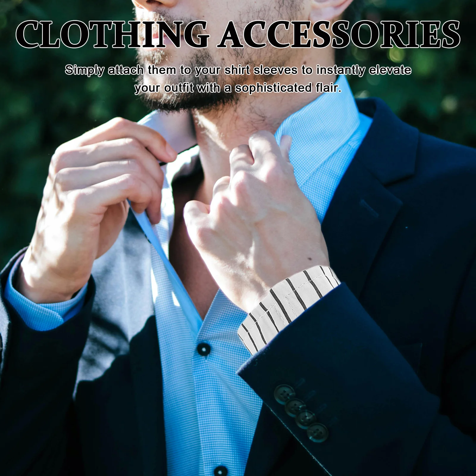 1 زوج الأبيض مخطط المعصم للنساء الرجال انفصال قميص الأصفاد بلوزة عصرية الأصفاد مرونة كم اكسسوارات للجنسين تصميم #4