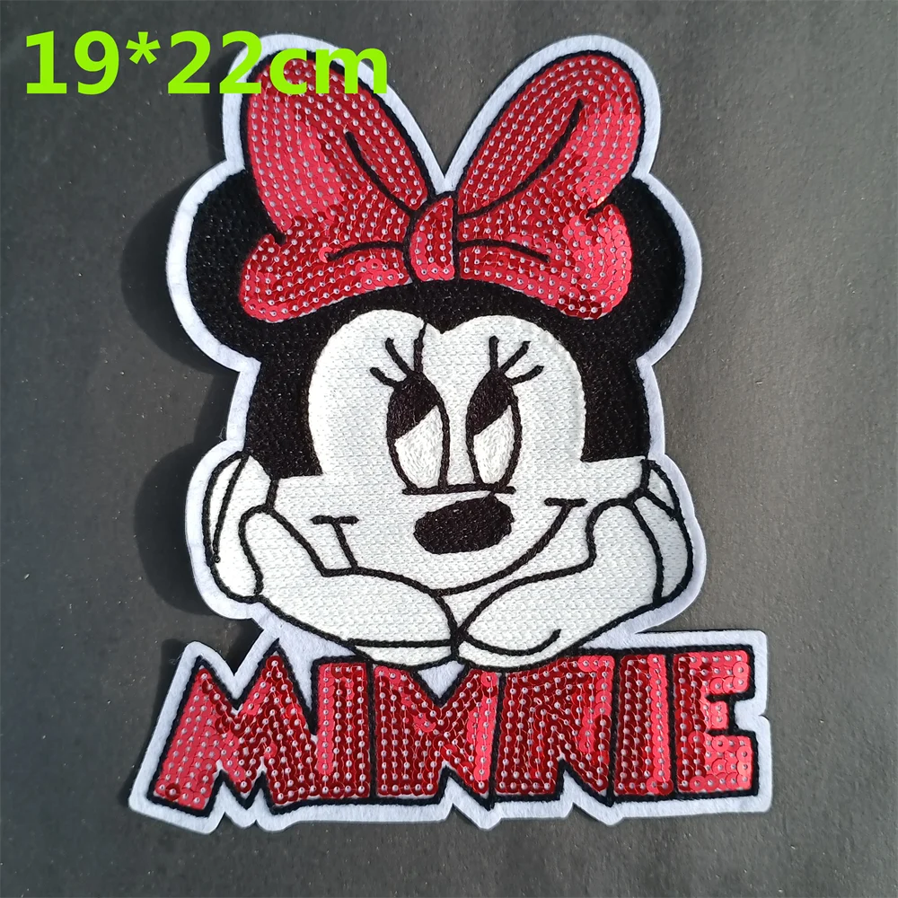 1 stücke Marke Neue Pailletten Bogen Minnie Applique Cartoon Bogen Aufkleber Hand Nähen DIY Patchwork Stickerei Patch Kleidung Kleid Kleidung