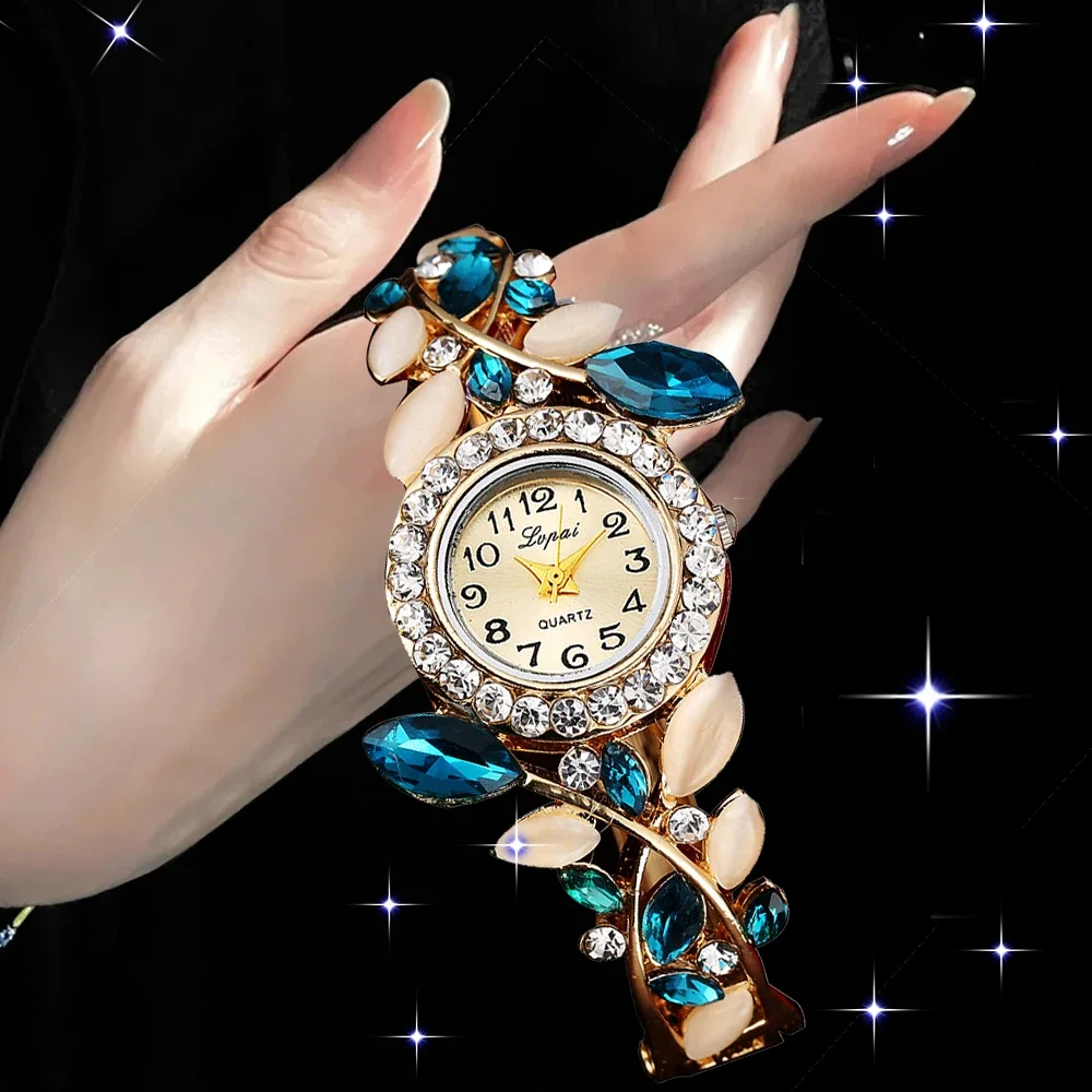 

Petal Exquisite Quartz Wristwatch Diamonds Colorful Crystals Women's Bracelet Watch Luxury Braceletes Stainless Steel Dial Clock