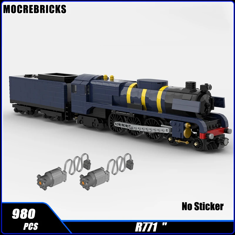 MOC Long-distance Railway Freight Train 8 Wide R771 Steam Locomotive Building Block Assembly Model Sets Puzzle Kids Bricks Toys