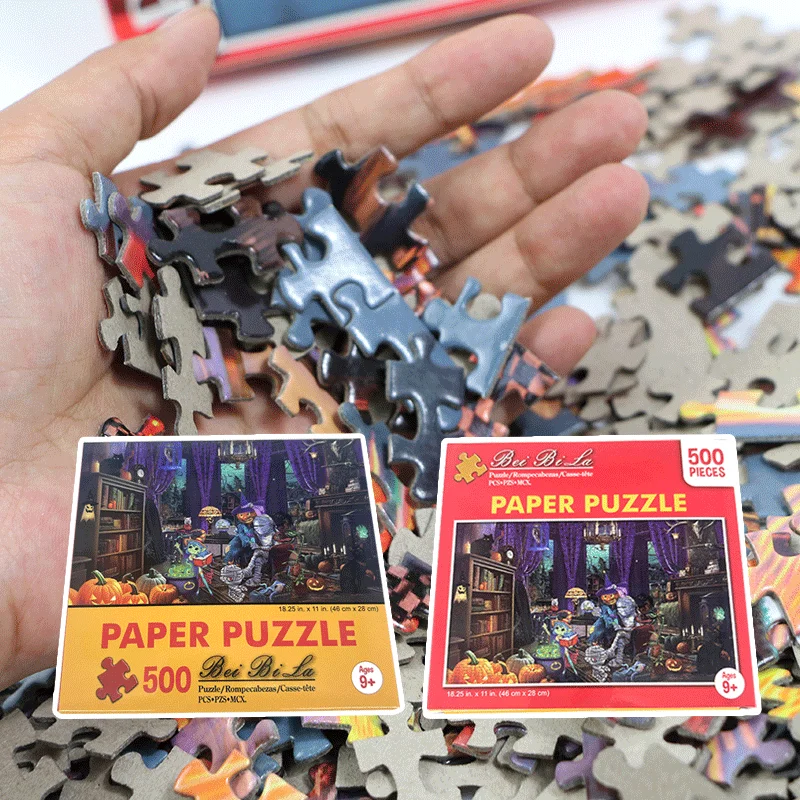 500 قطعة من أحجية الهالوين للبالغين - مشهد منزل مسكون على شكل يقطين مخيف - 18 × 11 بوصة (46 × 28 سم) - ورق مقوى رمادي سميك 1.5 مم