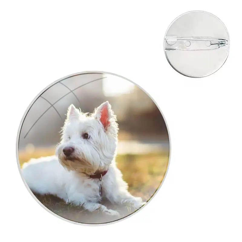 Glass Dome Brooches Badge Pins For Clothes Hat Shirt Lapel Bag Terrier Westie Dog