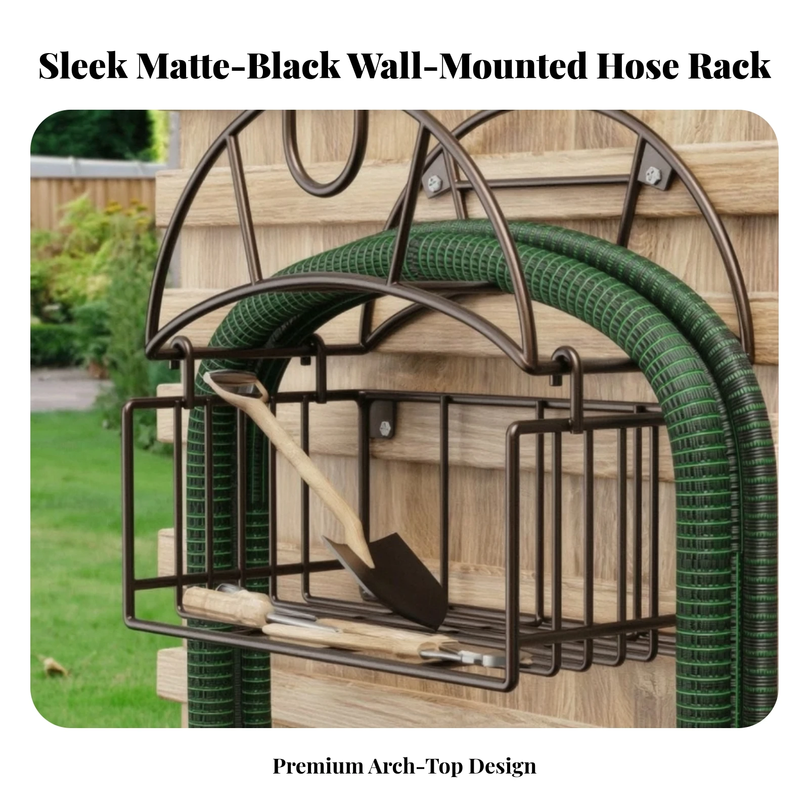 Hose Holder with Basket Weatherproof Garden Hose Hanger with Organizer Tangle-Tangle-Free Long-Lasting for Gardeners, Yard