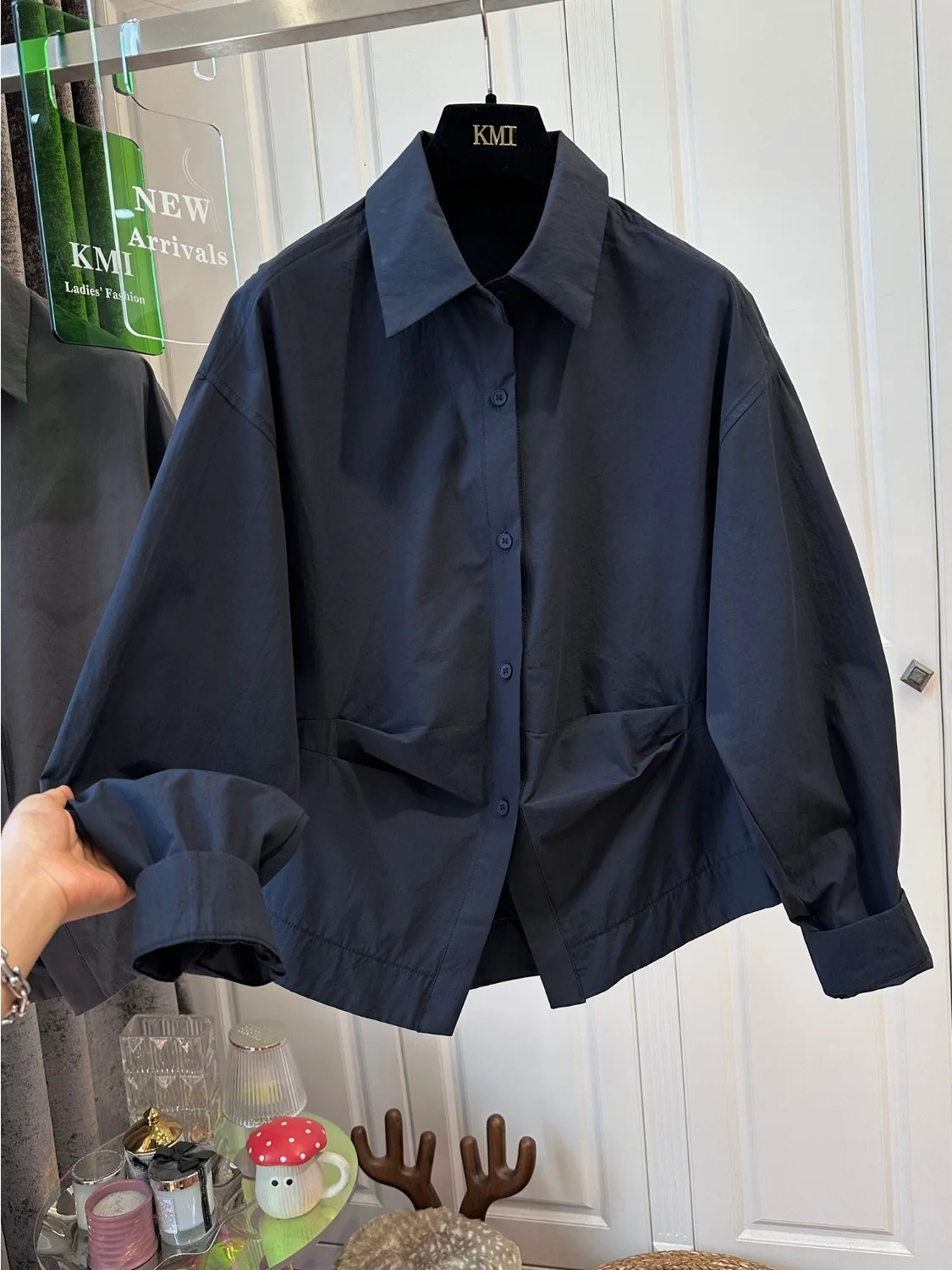 Csa Hoada para Mujer, Cintura Fruncida, Botón Único, Informal, Color Puro, Aodón, Manga Larga, Cuello Csero, Estilo...