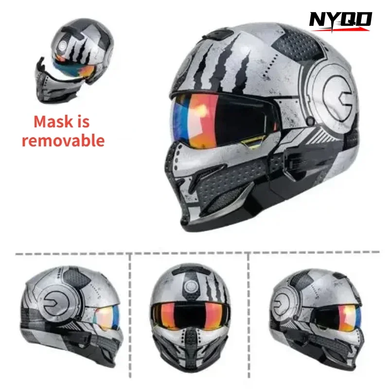 368 Retro Scorpion Helmet Motorcycle Riding Ghost Face Warrior Detachable Combination Full Face Half Moto Cascos AHP All-season