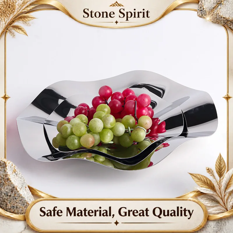 Luxury Stainless Steel Wave Bowl, Fruit Plate, Irregular Dessert Plate, Jewelry Storage Tray, Home Decoration Service Plate