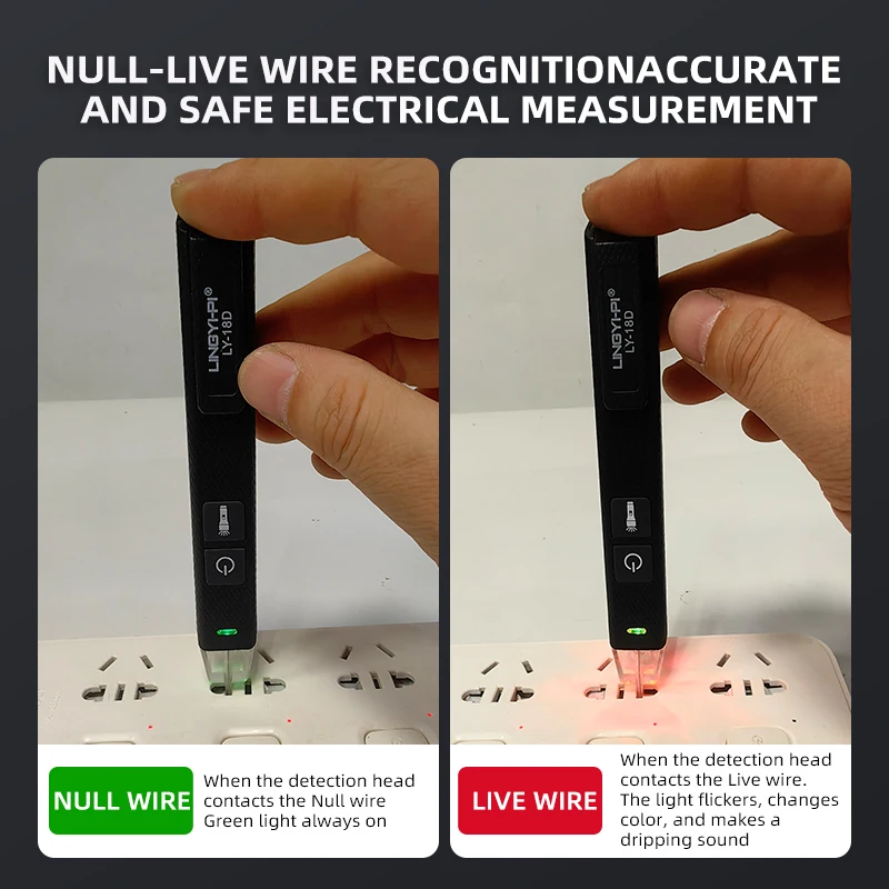 Berührungsloser Spannungsprüfer, Spannungsdetektor, Stromkreistester, Bereichsspannung 12 V–1000 V, Live-Drahttester mit Alarm und Taschenlampe